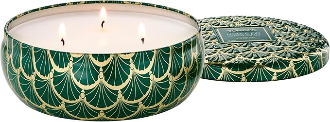 Voluspa Noble Fir Garland, 3 Wick Tin Candle, 12oz, 40 Hour Burn Time, Coconut Wax Candle for The Home, Handcrafted in The USA
