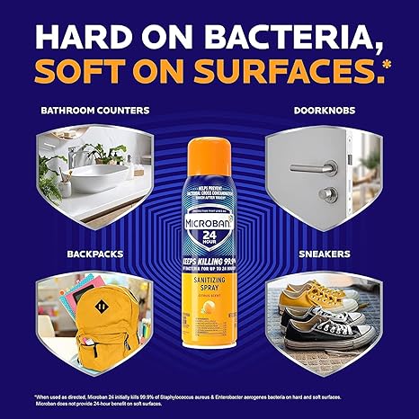 Microban 24 Hour Citrus Scent Disinfectant Sanitizing Spray - 15oz