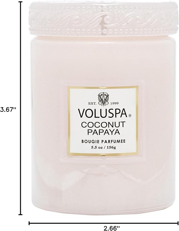 Voluspa Coconut Papaya, Small Candle Jar, 5.5 oz, 50 Hour Burn Time, Coconut Wax for Clean Burning, Handcrafted in The USA