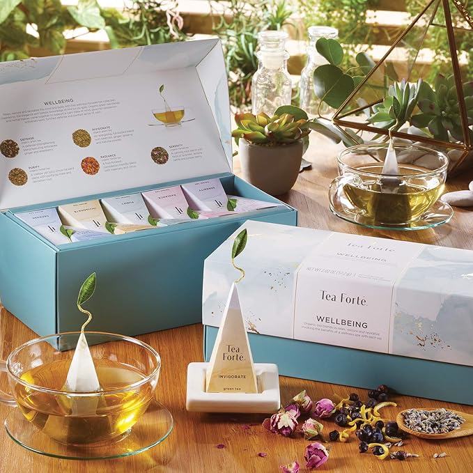Tea Forte Wellbeing Organic Wellness Tea Presentation Box Tea Sampler Gift Se... 20 infusers