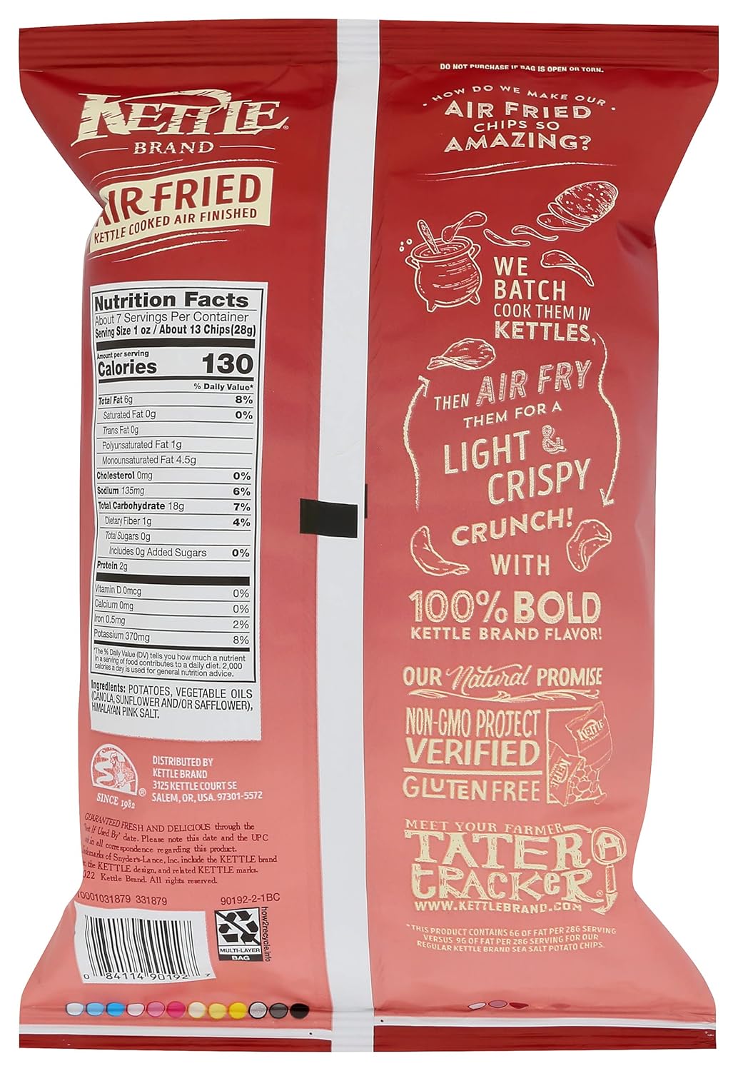 Kettle Brand Air Fried Himalayan Salt Kettle Chips, 6.5 Oz Bag (Case Pack of 12)