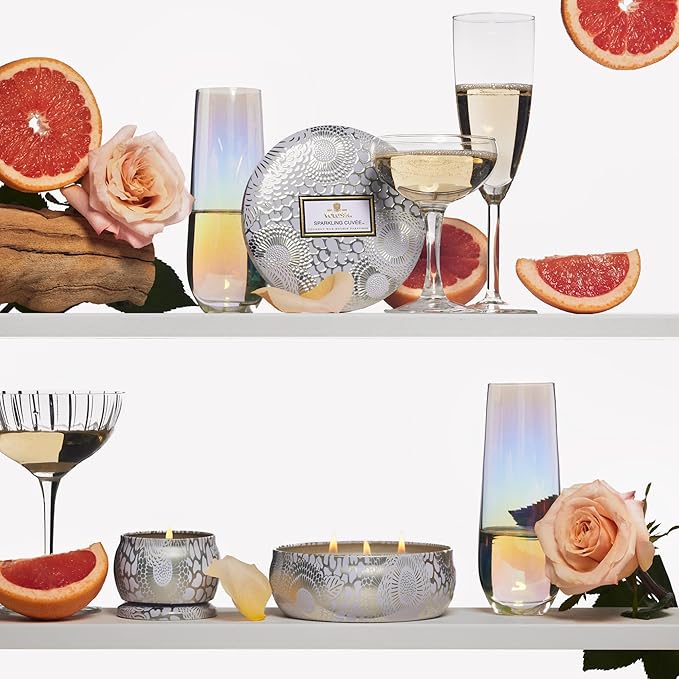 Voluspa Sparkling Cuvee, 3 Wick Tin Candle, 12 Ounce, 40 Hour Burn Time, Coconut Wax for Clean Burning, Handcrafted in The USA
