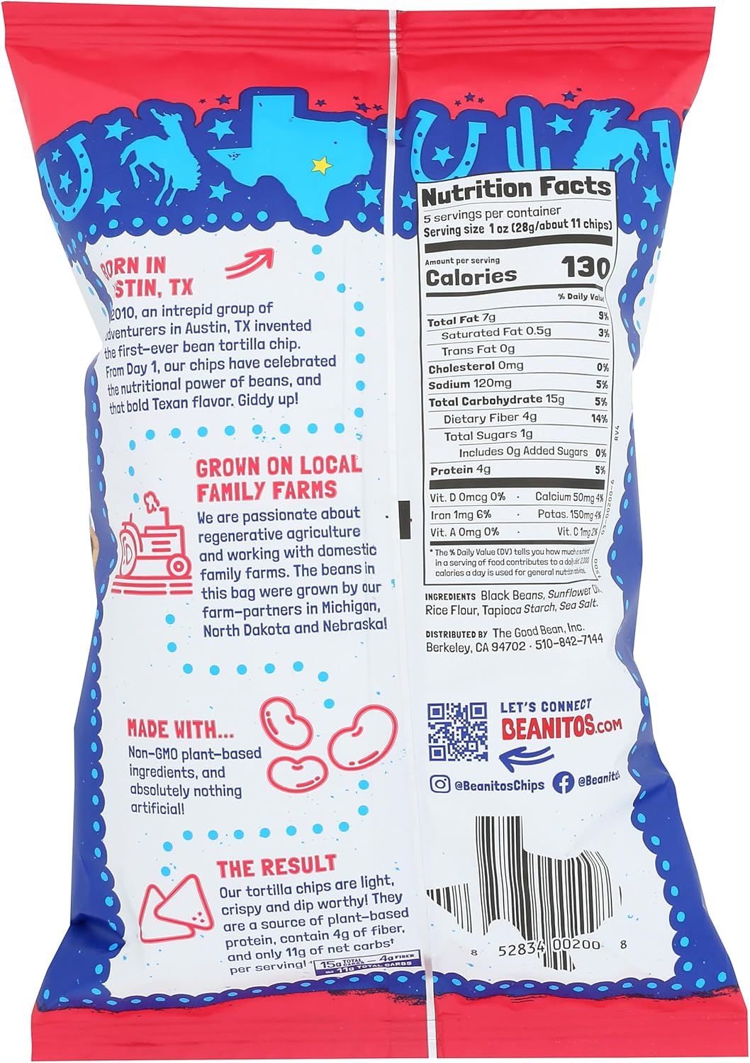 Beanitos Black Bean Tortilla Chips W/ Sea Salt 5oz bag (Case Pack of 6)