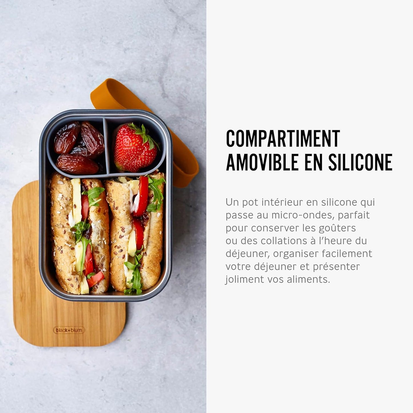Black+Blum Stainless-Steel Sandwich Box Large | Plastic Free Meal Prep Lunch Box Food Container with Bamboo Lid, Orange, Large, 1.25L/ 42 fl oz