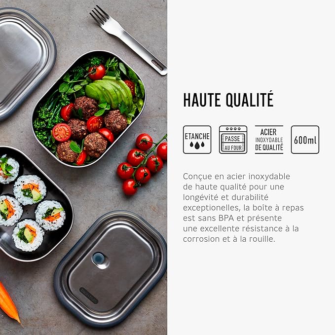 BLACK + BLUM | Leak-Proof Oven Safe Plastic Free Meal Prep Lunch Food Container, Olive, 600ml / 20fl, Stainless Steel & Silicone