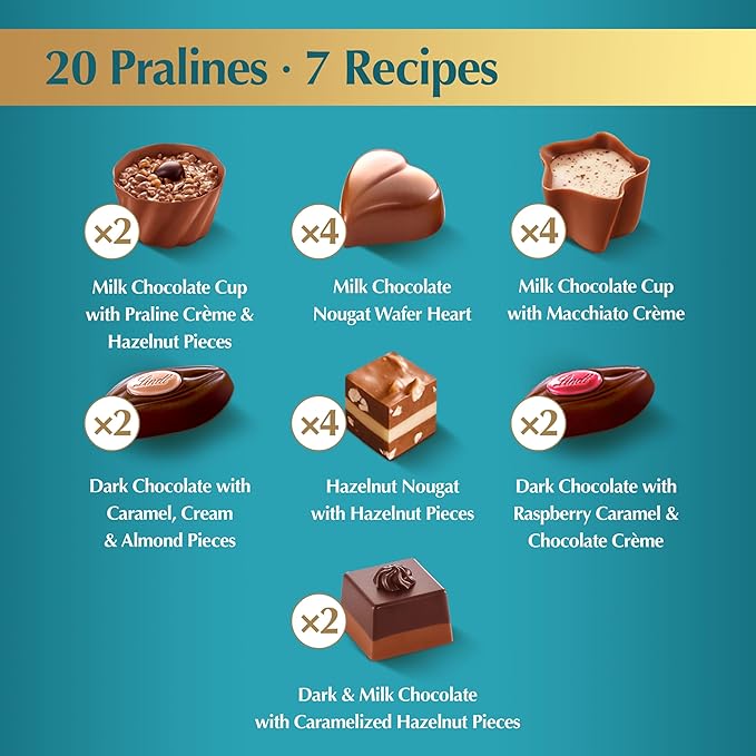 Lindt Mini Pralines, Assorted Chocolate Candy Pralines with Premium Filling, 3.4 oz Box( Pack of 6)