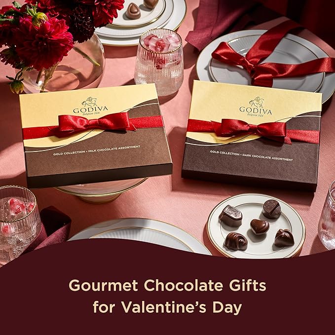 Godiva Chocolatier Valentine's Day Chocolate Gift Box, Rich Dark Chocolates for Loved Ones, Gourmet Valentine Box of Chocolate for Gift Basket, Candy Variety Pack, 18pc