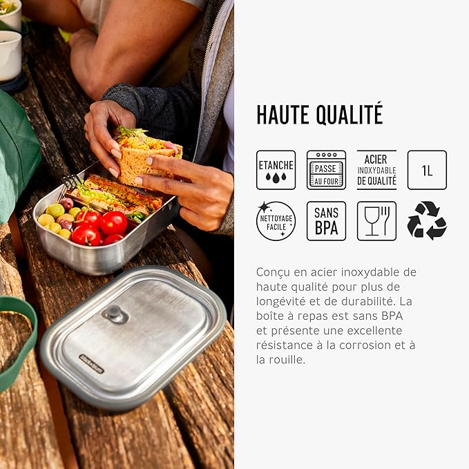 Black+Blum Stainless-steel Lunch Box | Leak-proof Oven Safe Plastic Free Meal Prep Lunch Food Container, Olive, 1000ml / 34 fl oz