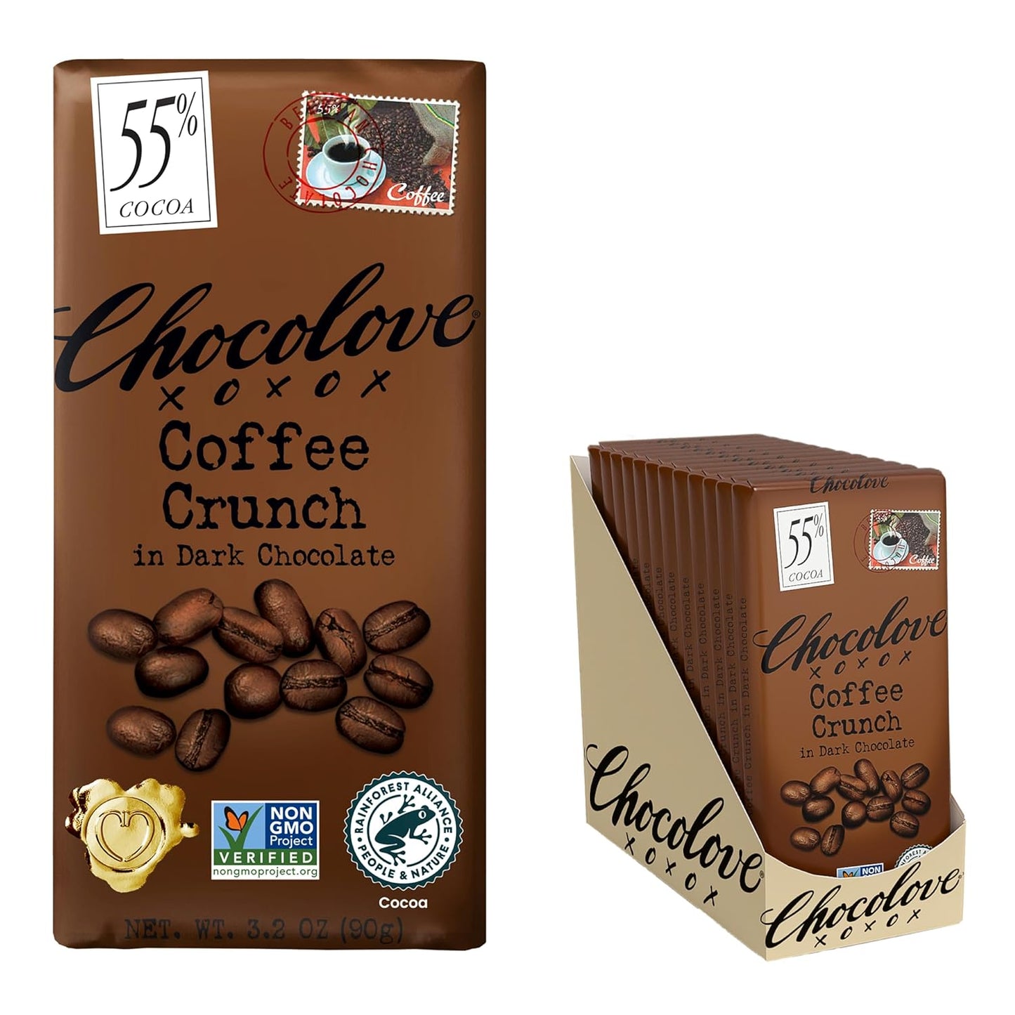 Chocolove - Dark Chocolate Bar Coffee Crunch - 3.2 oz pack of 12