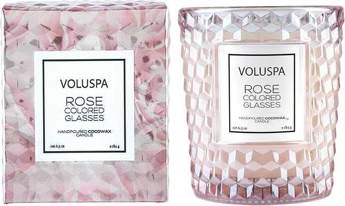 Voluspa Rose Colored Glasses, Classic Candle Jar, 6.5 Ounce, 40 Hour Burn Time, Coconut Wax for Clean Burning, Handcrafted in The USA