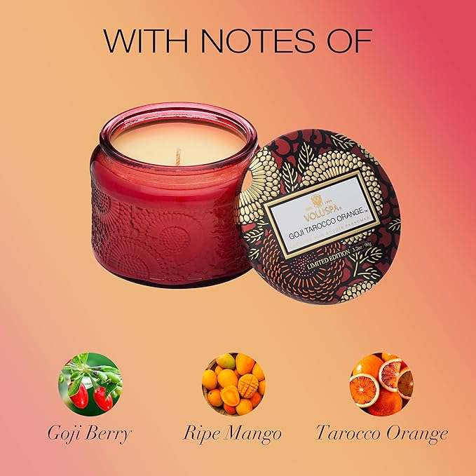 Voluspa Goji Tarocco Orange petite glass jar candle 3.2 oz