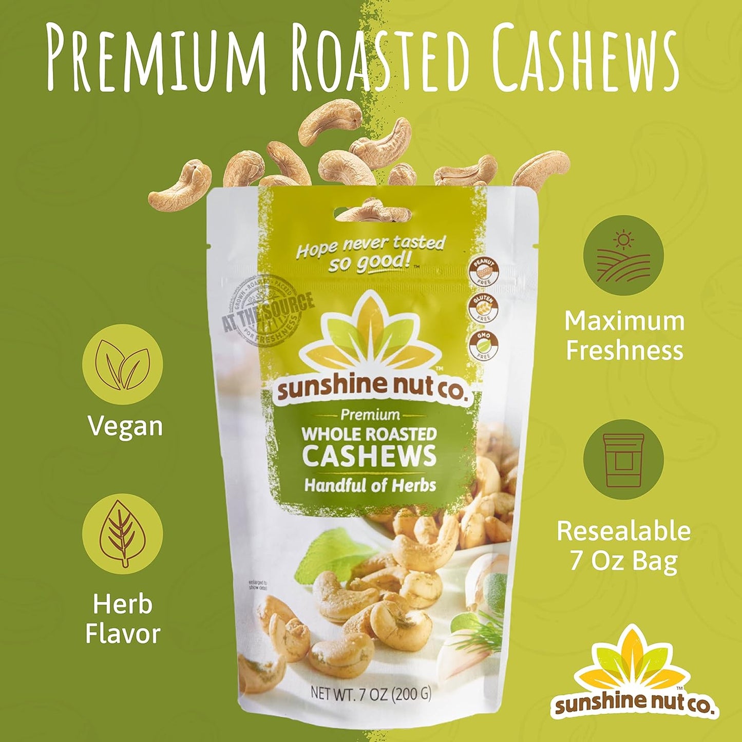 Sunshine Nut Whole Roasted Cashews - Handful of Herbs 7 oz bags