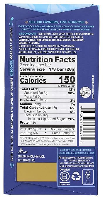 DIVINE CHOCOLATE Chocolate, Seriously Smooth Milk Chocolate, 3 Oz Pack of 12