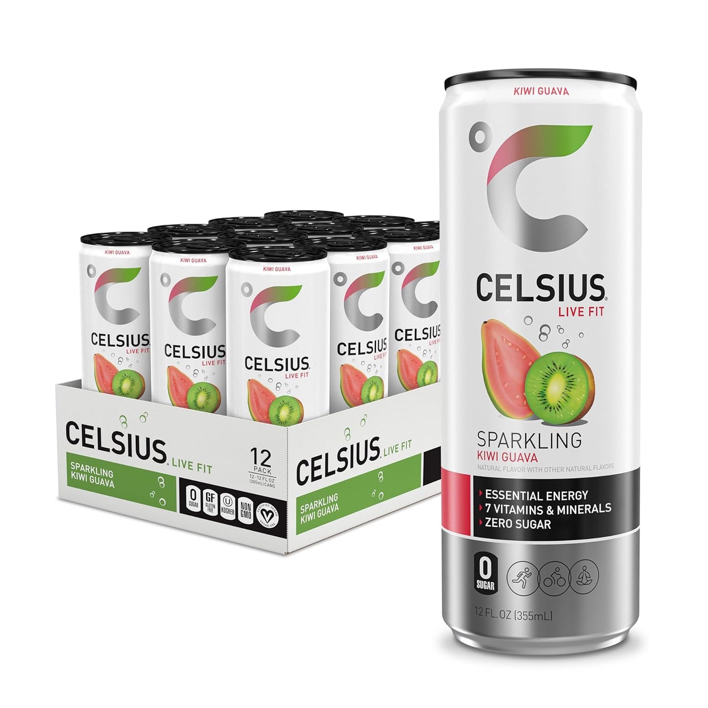 Celsius Sparkling Guava Kiwi Energy Drink (Case Pack of 12 ) 12 oz cans