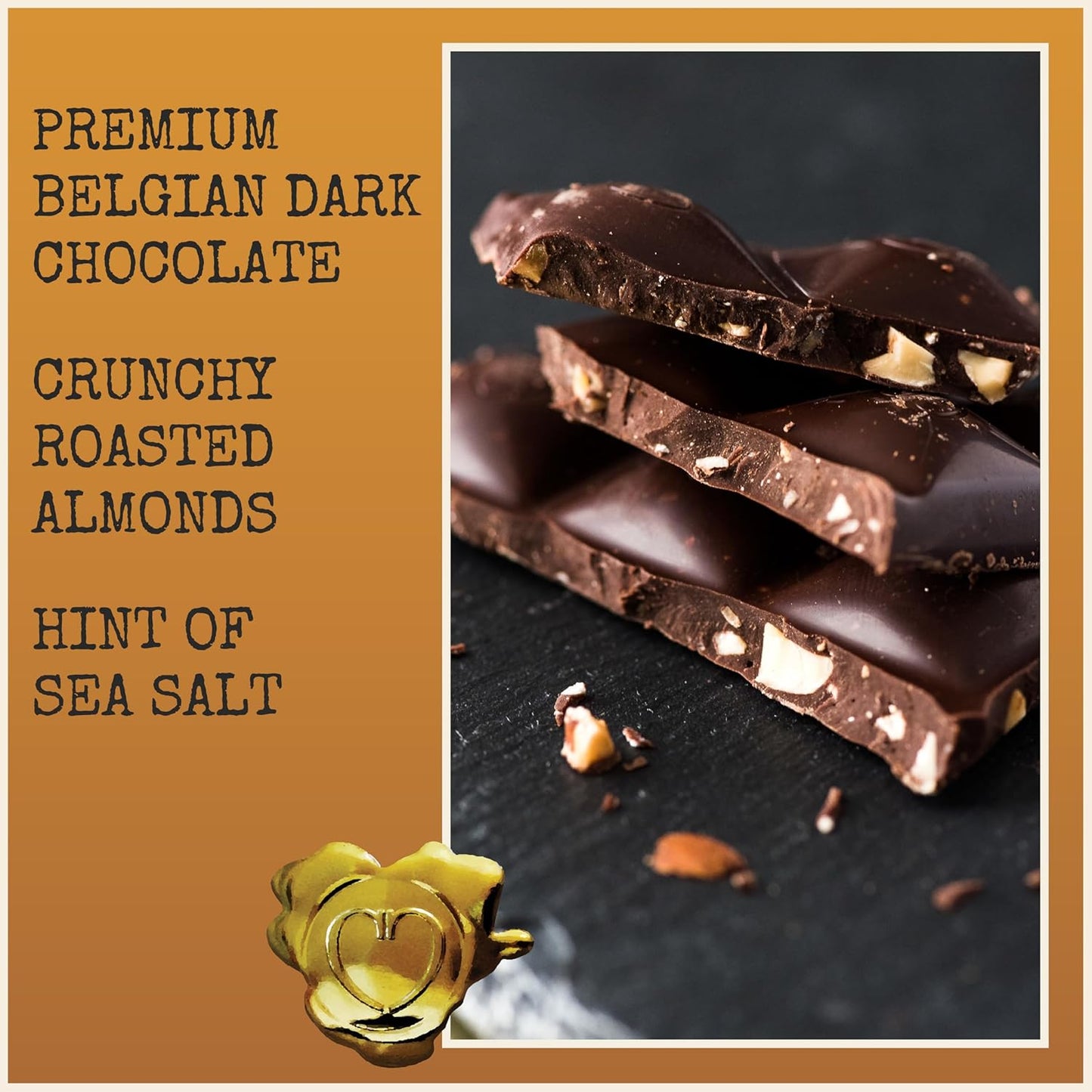 Chocolove Almonds & Sea Salt Dark Chocolate Bars | 55% Cocoa | Crunchy Almonds with a Salty Twist | Premium Belgian Dark Chocolate | Non-GMO & Gluten-Free, 3.2 oz Bar (12 Pack)
