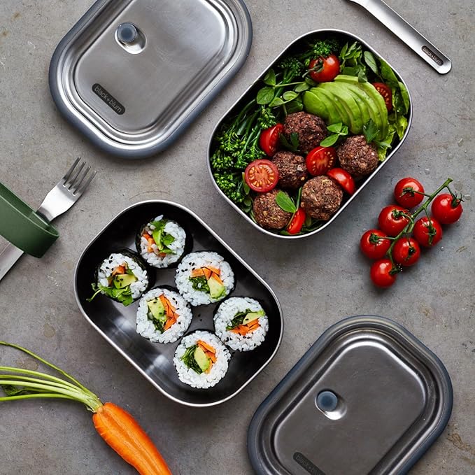 BLACK + BLUM | Leak-Proof Oven Safe Plastic Free Meal Prep Lunch Food Container, Olive, 600ml / 20fl, Stainless Steel & Silicone