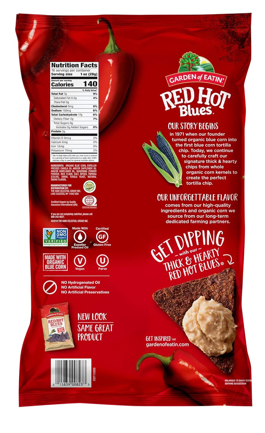 Garden of Eatin' Red Hot Organic Blue Corn Tortilla Chips | 16 Ounce Bag (Pack of 12)