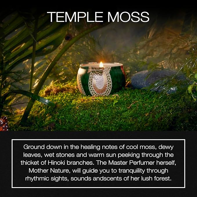 Voluspa Temple Moss, Mini Tin Candle, 4 oz, 25 Hour Burn Time, Coconut Wax Candle for The Home, Handcrafted in The USA