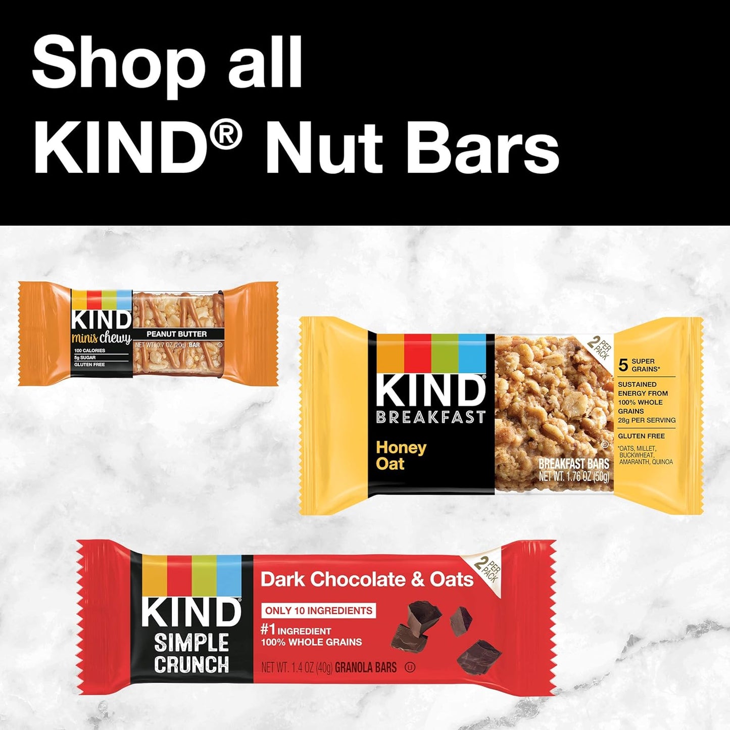 Kind Healthy Grains Granola Bars Peanut Butter Dark chocolate chewy with a crunch 1.2 oz Bars total weight 6.2 oz