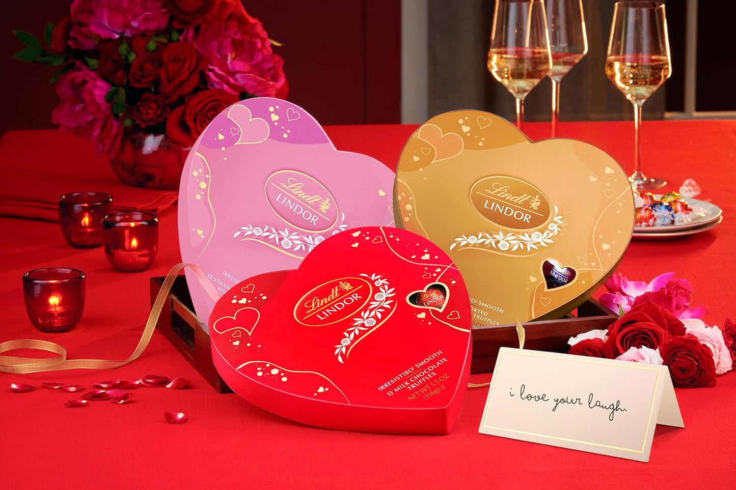 Lindt Lindor Strawberry and Creme White Chocolate Truffles Heart 5.5 oz Box(Case Pack of 6)