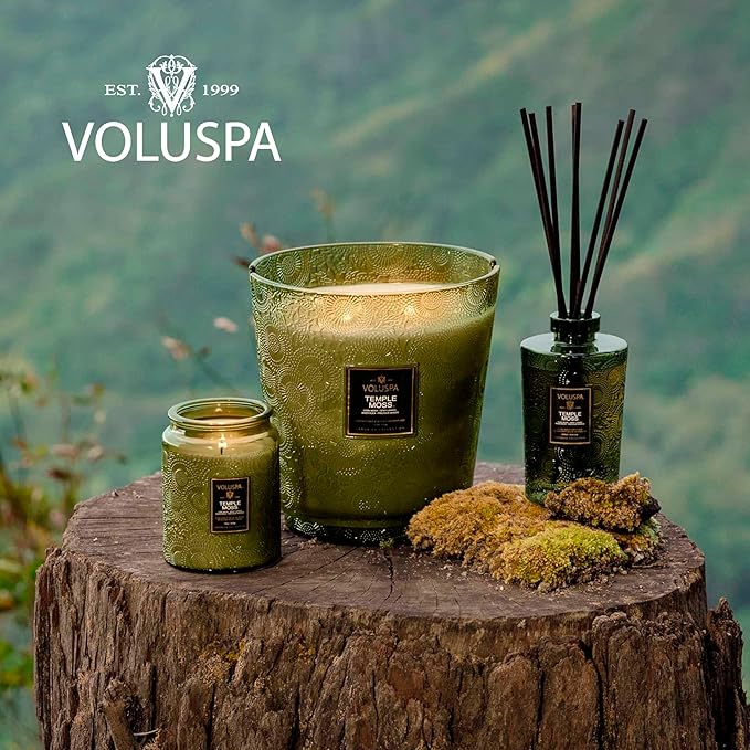 Voluspa Temple Moss, Mini Tin Candle, 4 oz, 25 Hour Burn Time, Coconut Wax Candle for The Home, Handcrafted in The USA