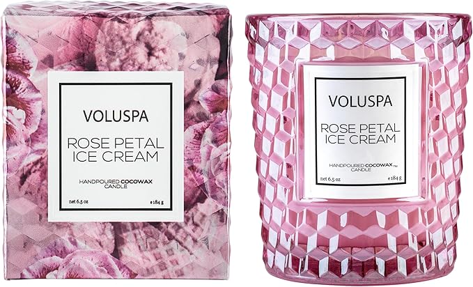Voluspa Rose Petal Ice Cream, Classic Candle Jar, 6.5 Ounce, 40 Hour Burn Time, Coconut Wax for Clean Burning, Handcrafted in The USA