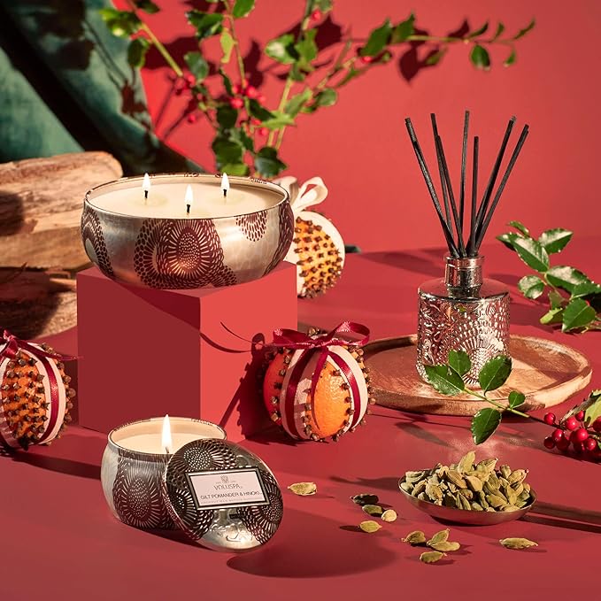 Voluspa Gilt Pomander & Hinoki Holiday Home Ambience Diffuser 3.4