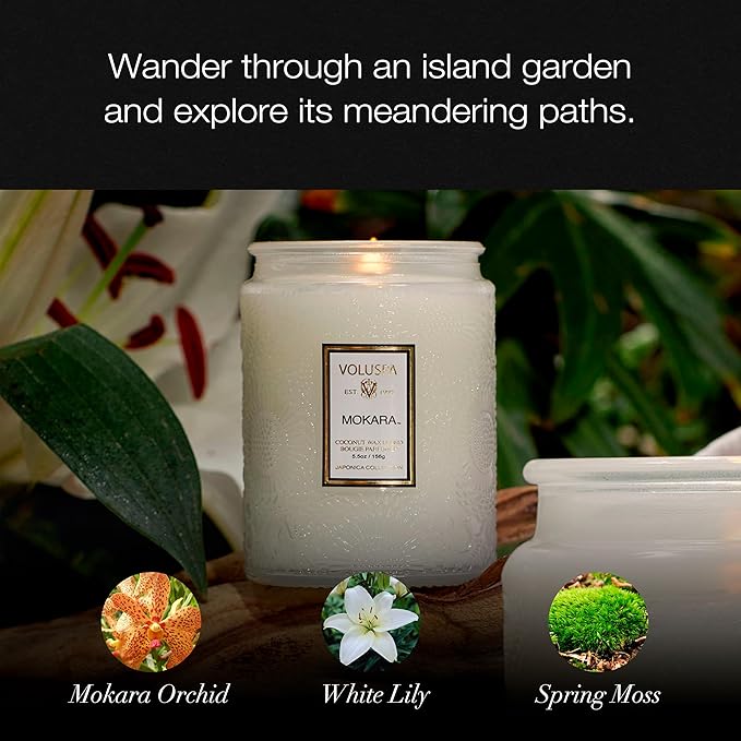 Voluspa Mokara, Small Candle Jar, 5.5 oz, 50 Hour Burn Time, Coconut Wax for Clean Burning, Handcrafted in the USA
