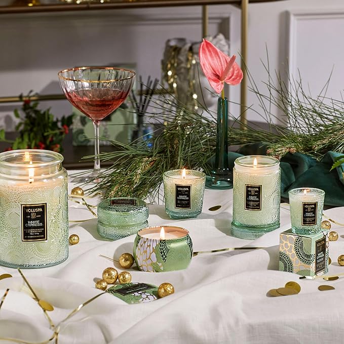 Voluspa White Cypress Candle | Mini Tin | 4 Oz. | 25 Hour Burn Time | | Coconut Wax for a Cleaner Burn