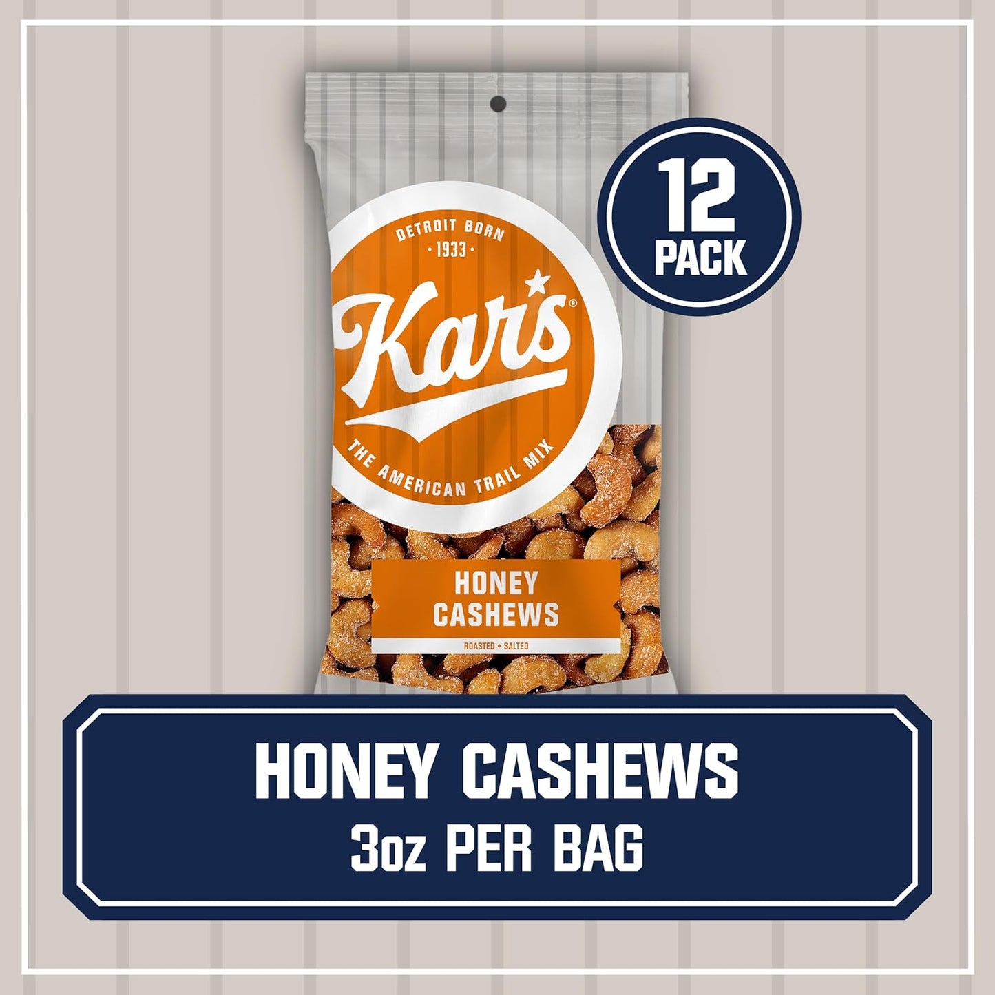 Kars Honey Roasted Cashews 3 oz bag ( Case Pack of 12)