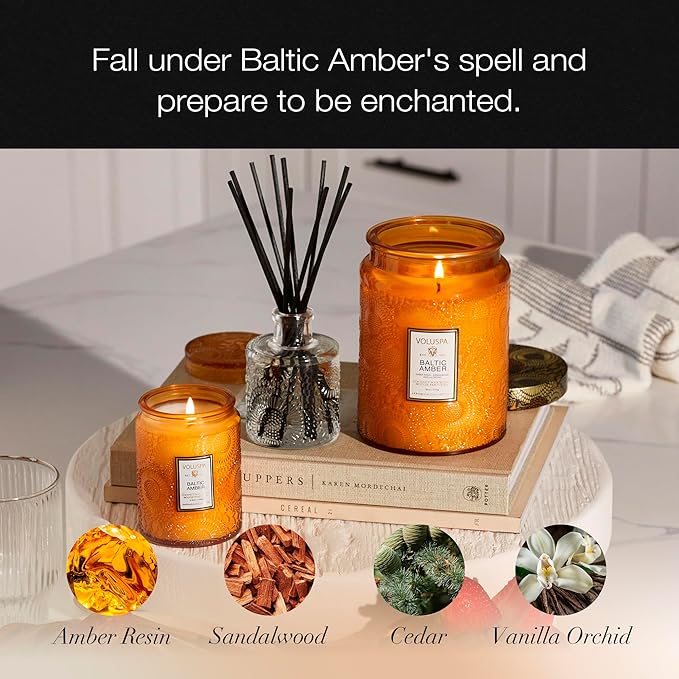 Voluspa Baltic Amber, Small Candle Jar, 5.5 oz, 50 Hour Burn Time, Coconut Wax for Clean Burning, Handcrafted in the USA