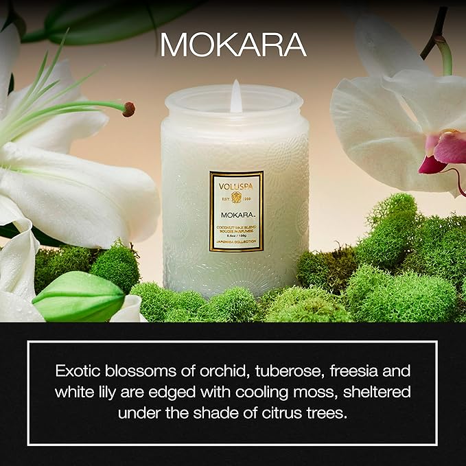 Voluspa Mokara, Small Candle Jar, 5.5 oz, 50 Hour Burn Time, Coconut Wax for Clean Burning, Handcrafted in the USA
