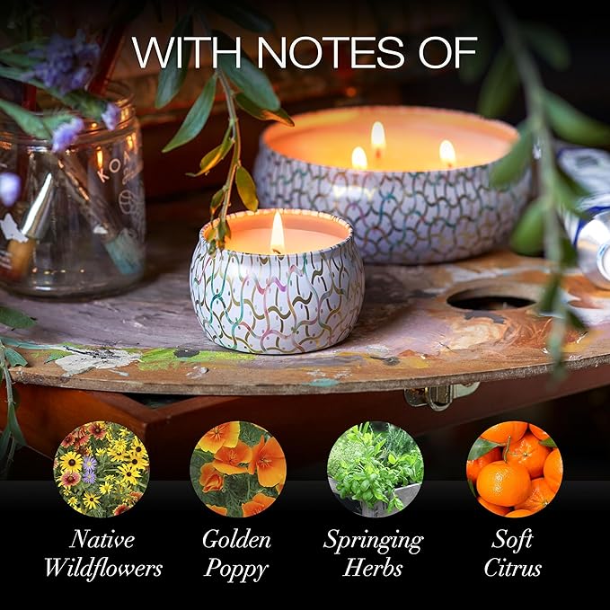 Voluspa Wildflowers | Mini Tin Candle | 4 Oz. | 25 Hr Burn Time | All Natural Wicks and Coconut Wax for Clean Burning | Vegan