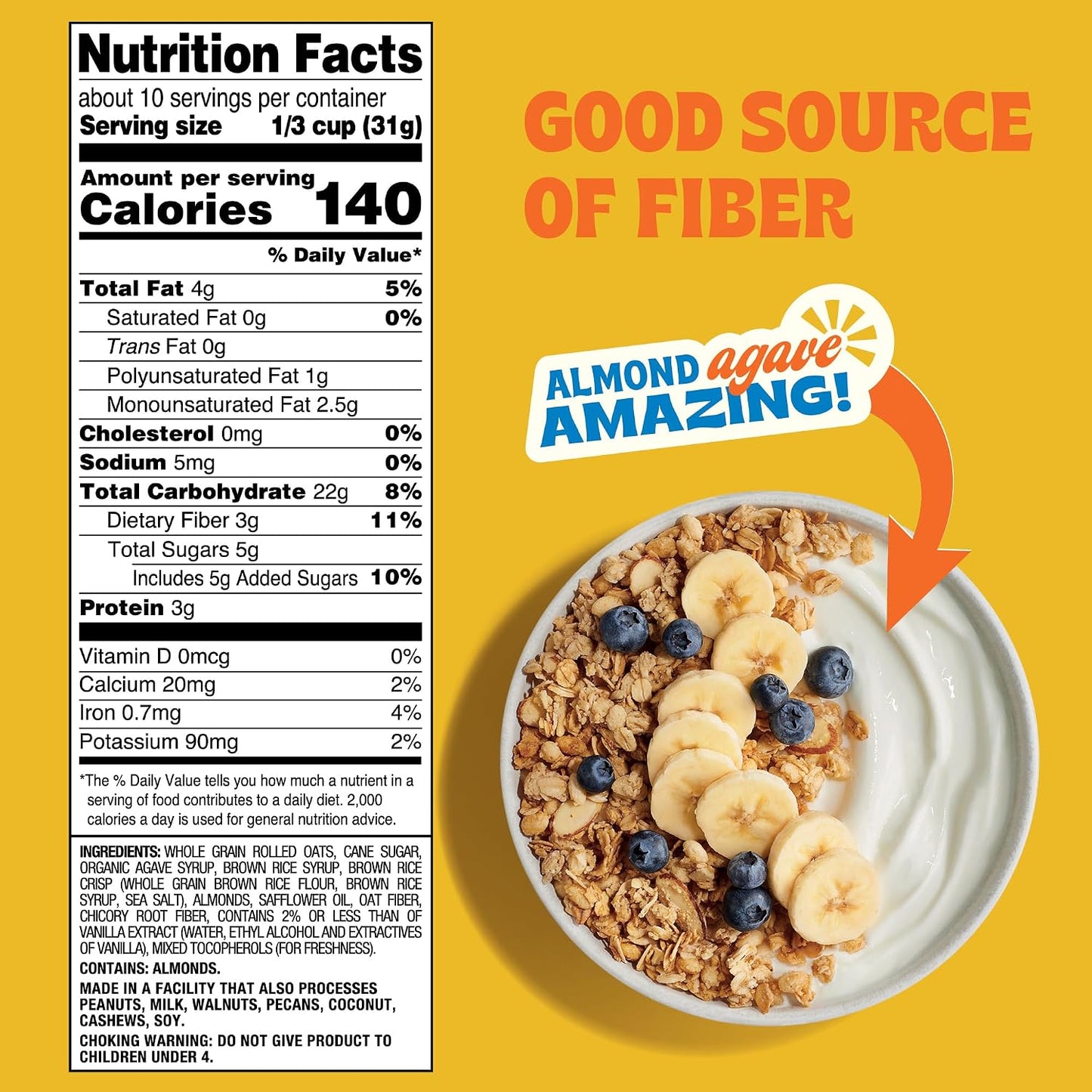 Back to Nature Gluten Free Vanilla Almond Agave Granola 11 oz Pack of 6