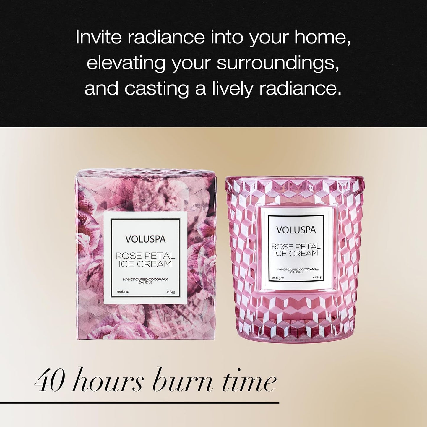 Voluspa Rose Petal Ice Cream, Classic Candle Jar, 6.5 Ounce, 40 Hour Burn Time, Coconut Wax for Clean Burning, Handcrafted in The USA