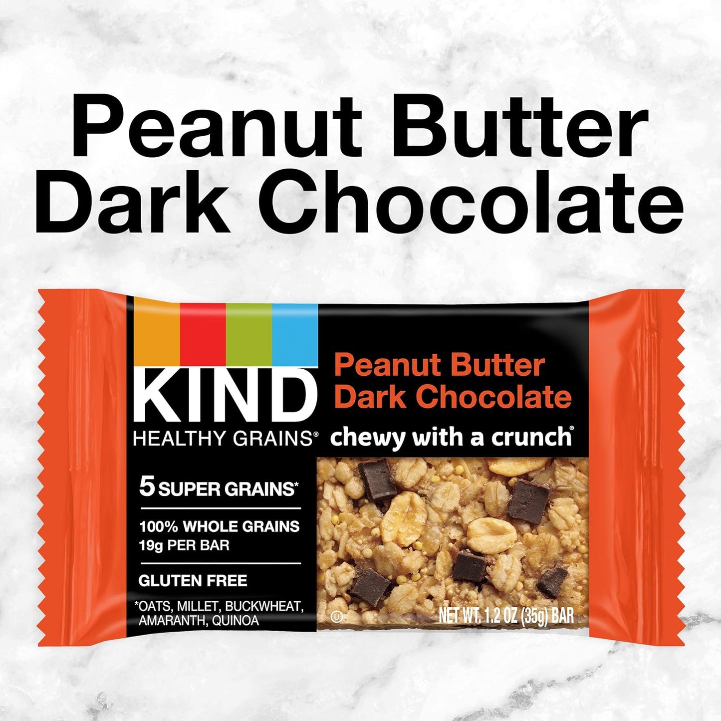 Kind Healthy Grains Granola Bars Peanut Butter Dark chocolate chewy with a crunch 1.2 oz Bars total weight 6.2 oz