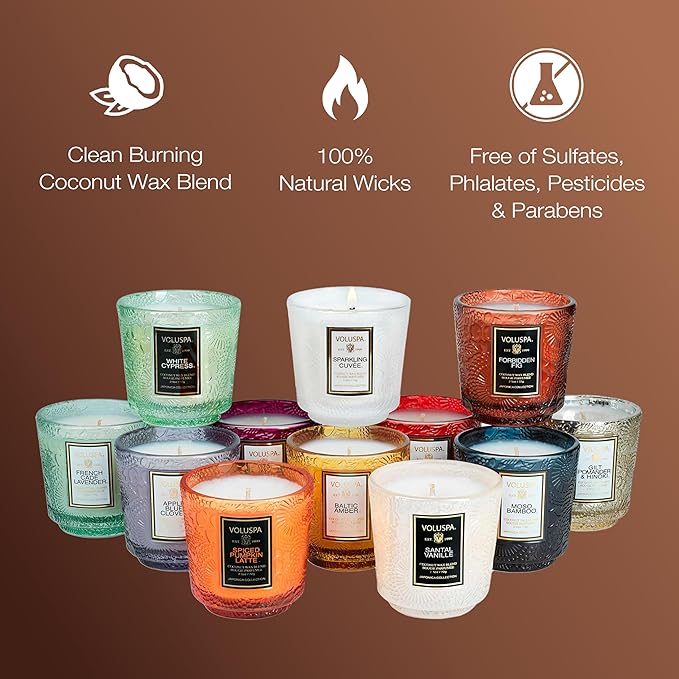 Voluspa 12 Day Advent Calendar Scented Candles Gift Set, 2.5 oz each, Christmas Candles Set, 25 Hour Burn Time per Candle, Scented Candles for Women and Men