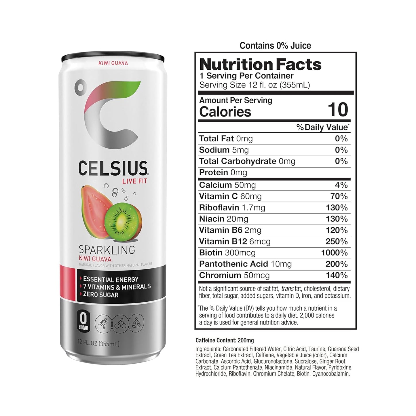Celsius Sparkling Guava Kiwi Energy Drink (Case Pack of 12 ) 12 oz cans