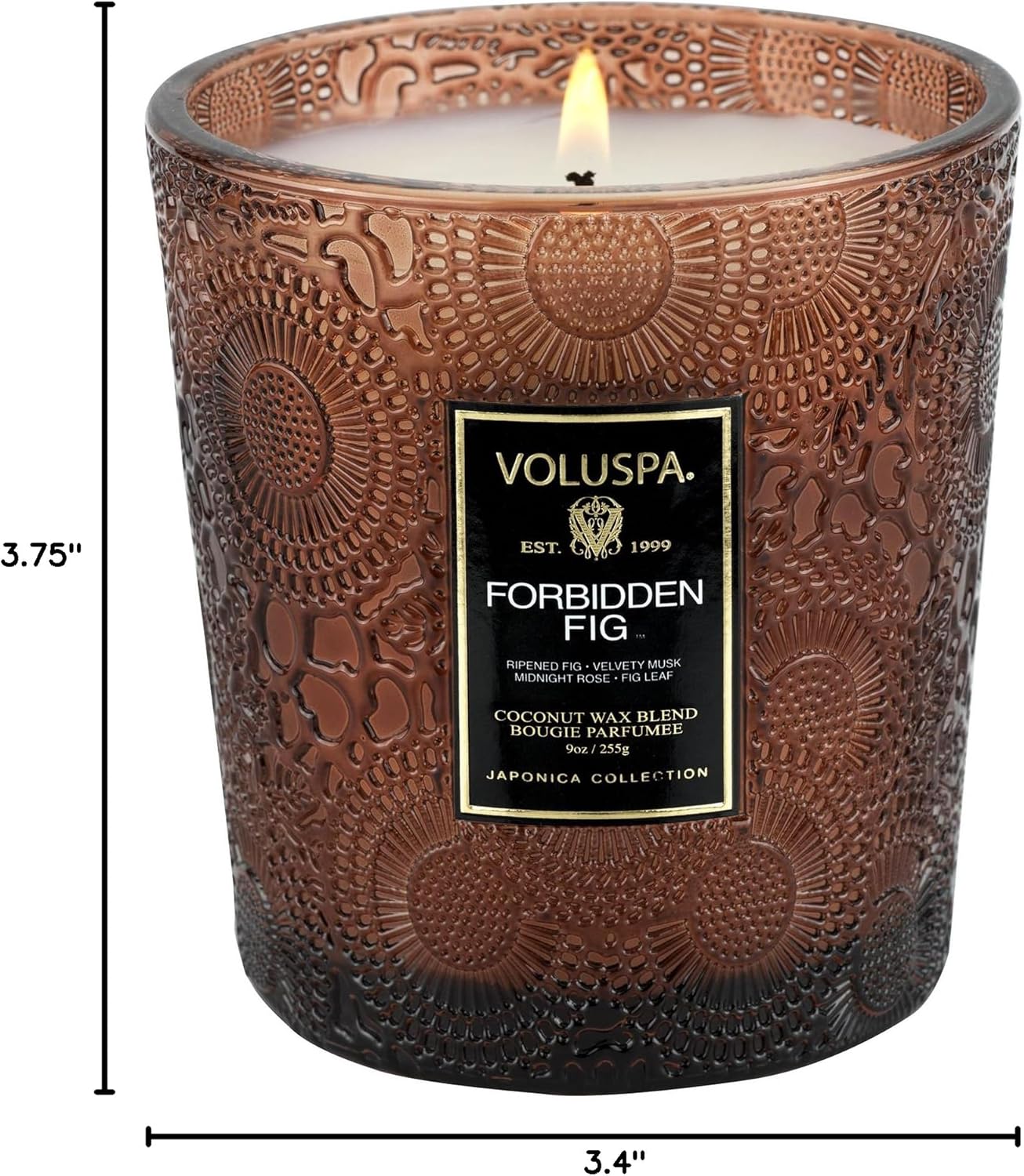 Voluspa Forbidden Fig, Classic Boxed Candle, 9 oz, 60 Hour Burn Time, Coconut Wax for Clean Burning, Handcrafted in The USA