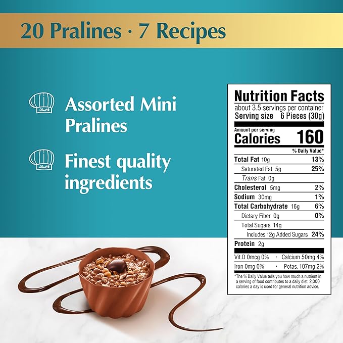 Lindt Mini Pralines, Assorted Chocolate Candy Pralines with Premium Filling, 3.4 oz Box( Pack of 6)