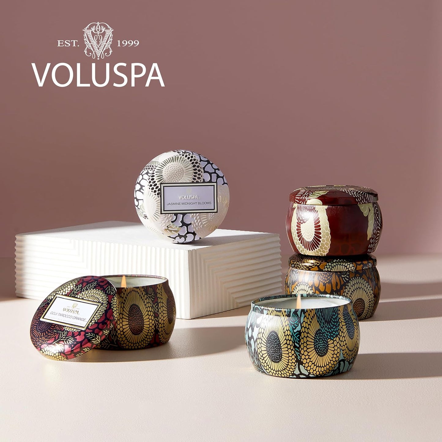 Voluspa Wildflowers | Mini Tin Candle | 4 Oz. | 25 Hr Burn Time | All Natural Wicks and Coconut Wax for Clean Burning | Vegan