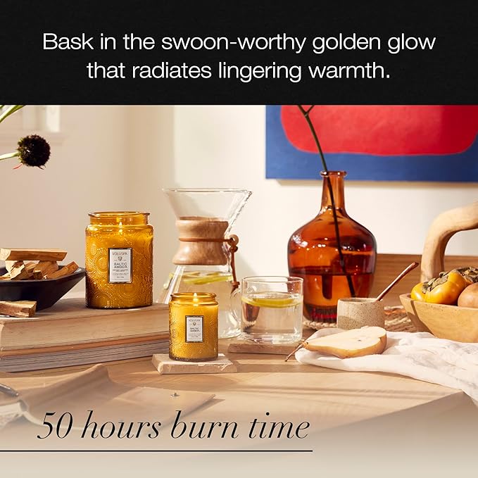 Voluspa Baltic Amber, Small Candle Jar, 5.5 oz, 50 Hour Burn Time, Coconut Wax for Clean Burning, Handcrafted in the USA