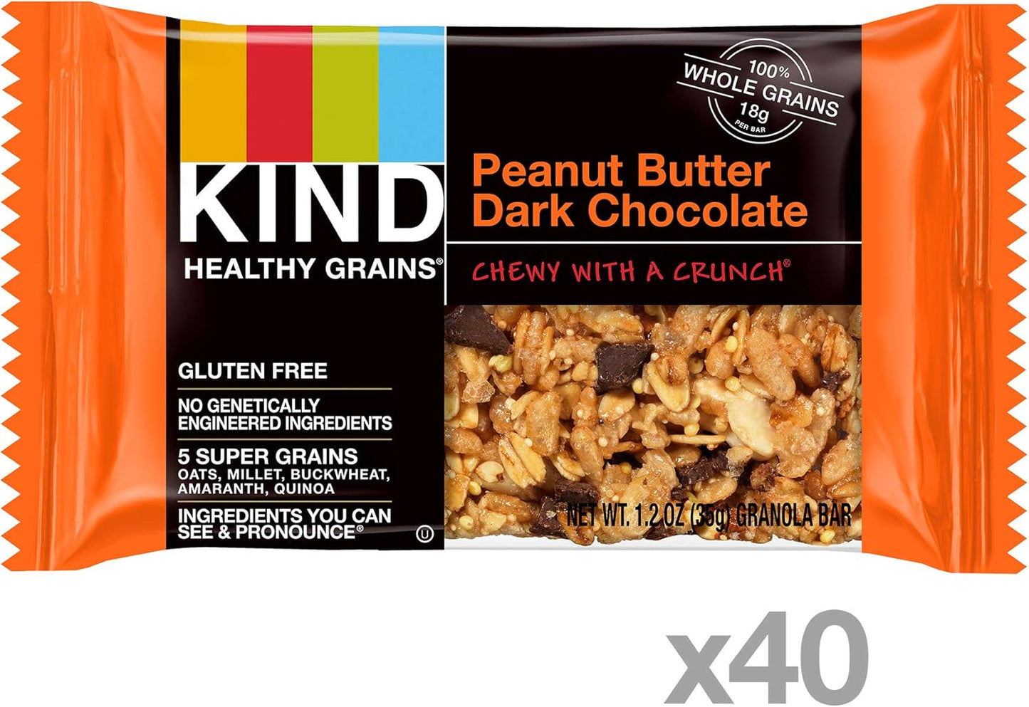 Kind Healthy Grains Granola Bars Peanut Butter Dark chocolate chewy with a crunch 1.2 oz Bars total weight 6.2 oz
