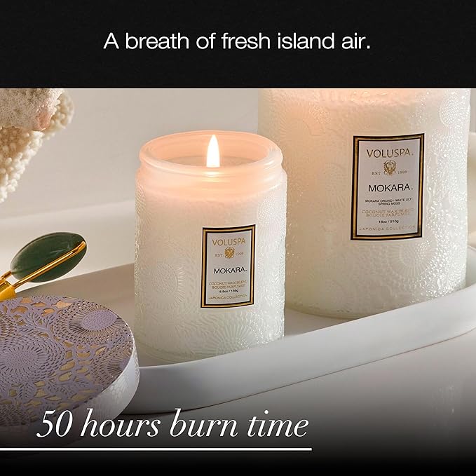 Voluspa Mokara, Small Candle Jar, 5.5 oz, 50 Hour Burn Time, Coconut Wax for Clean Burning, Handcrafted in the USA