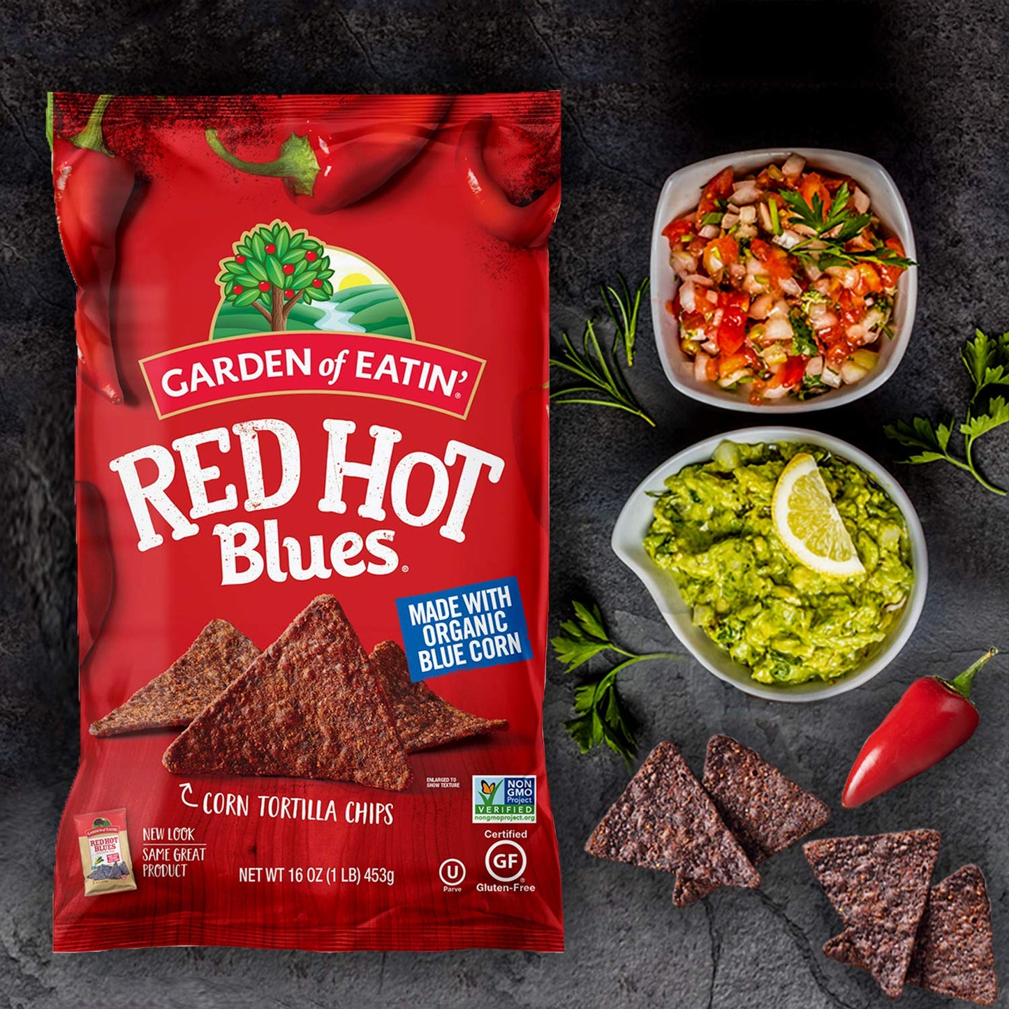 Garden of Eatin' Red Hot Organic Blue Corn Tortilla Chips | 16 Ounce Bag (Pack of 12)
