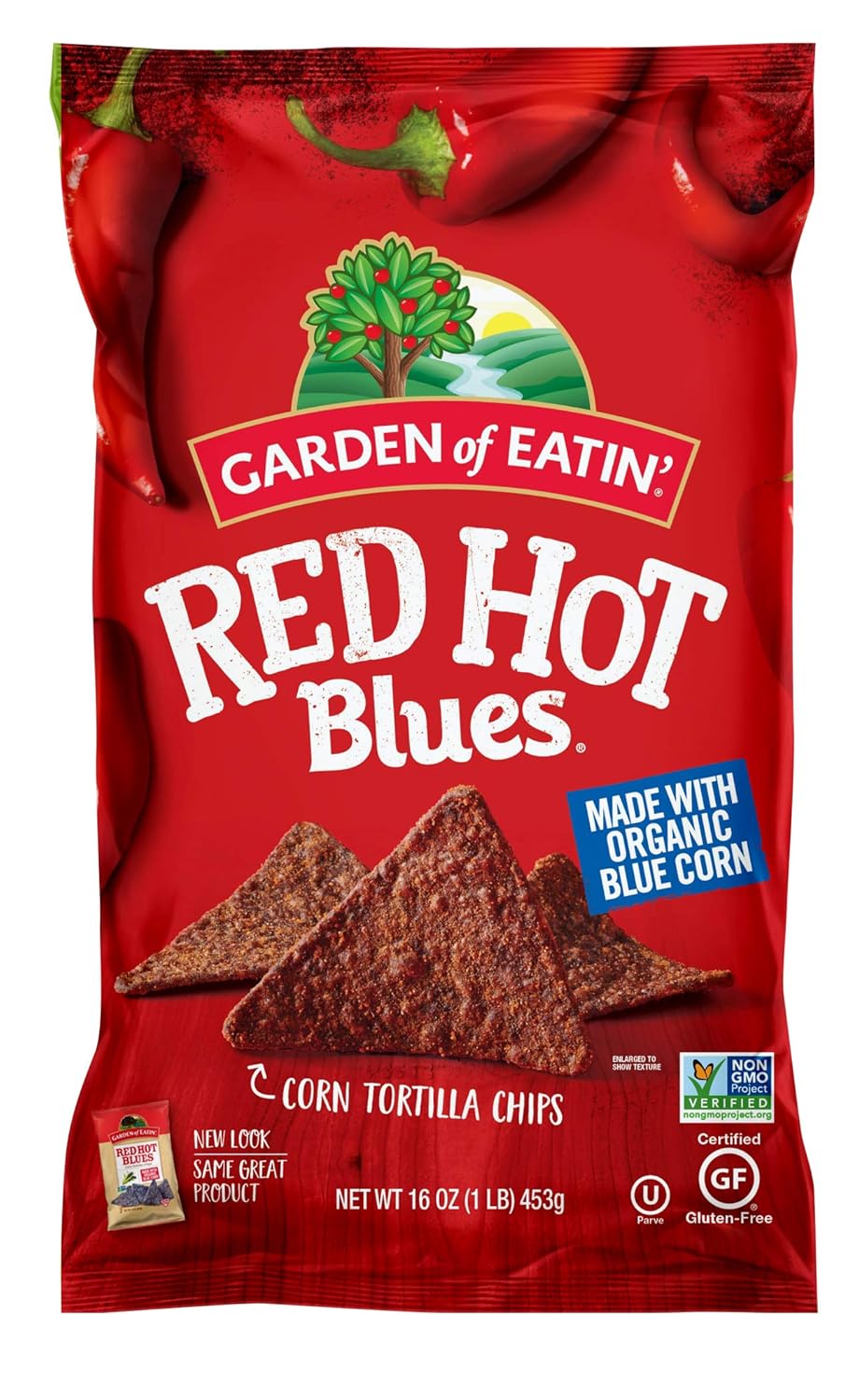 Garden of Eatin' Red Hot Organic Blue Corn Tortilla Chips | 16 Ounce Bag (Pack of 12)