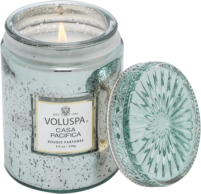 Voluspa Casa Pacifica Candle | Small Glass Jar | 5.5 Oz. | 50 Hour Burn Time | Hand-Poured Coconut Wax + All Natural Wicks for a Clean Burn | Vegan | Poured in The USA