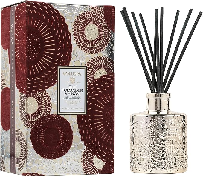 Voluspa Gilt Pomander & Hinoki Holiday Home Ambience Diffuser 3.4