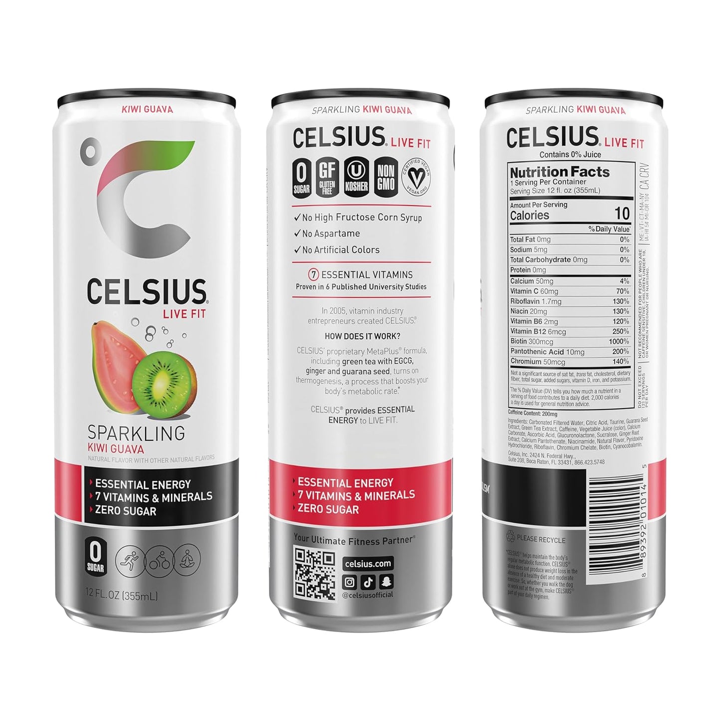 Celsius Sparkling Guava Kiwi Energy Drink (Case Pack of 12 ) 12 oz cans