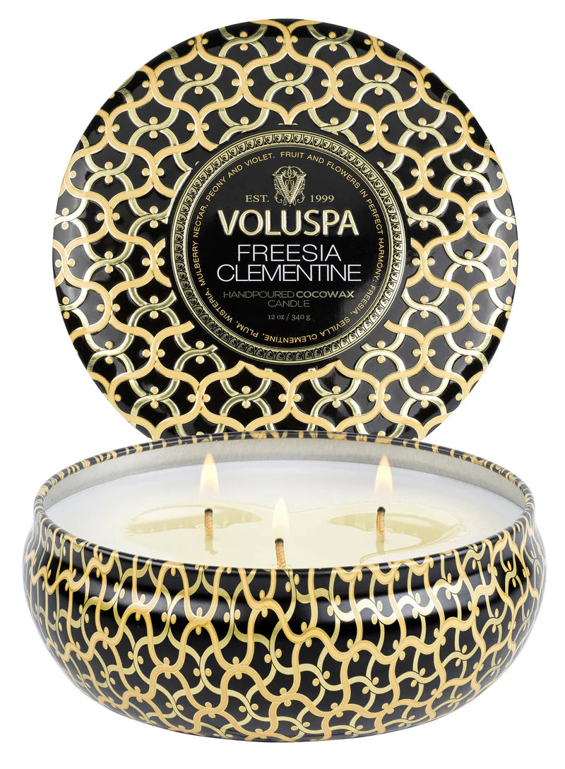 Voluspa 3 Wick Decorative Tin Candle - Freesia Clementine 340g Home Scent